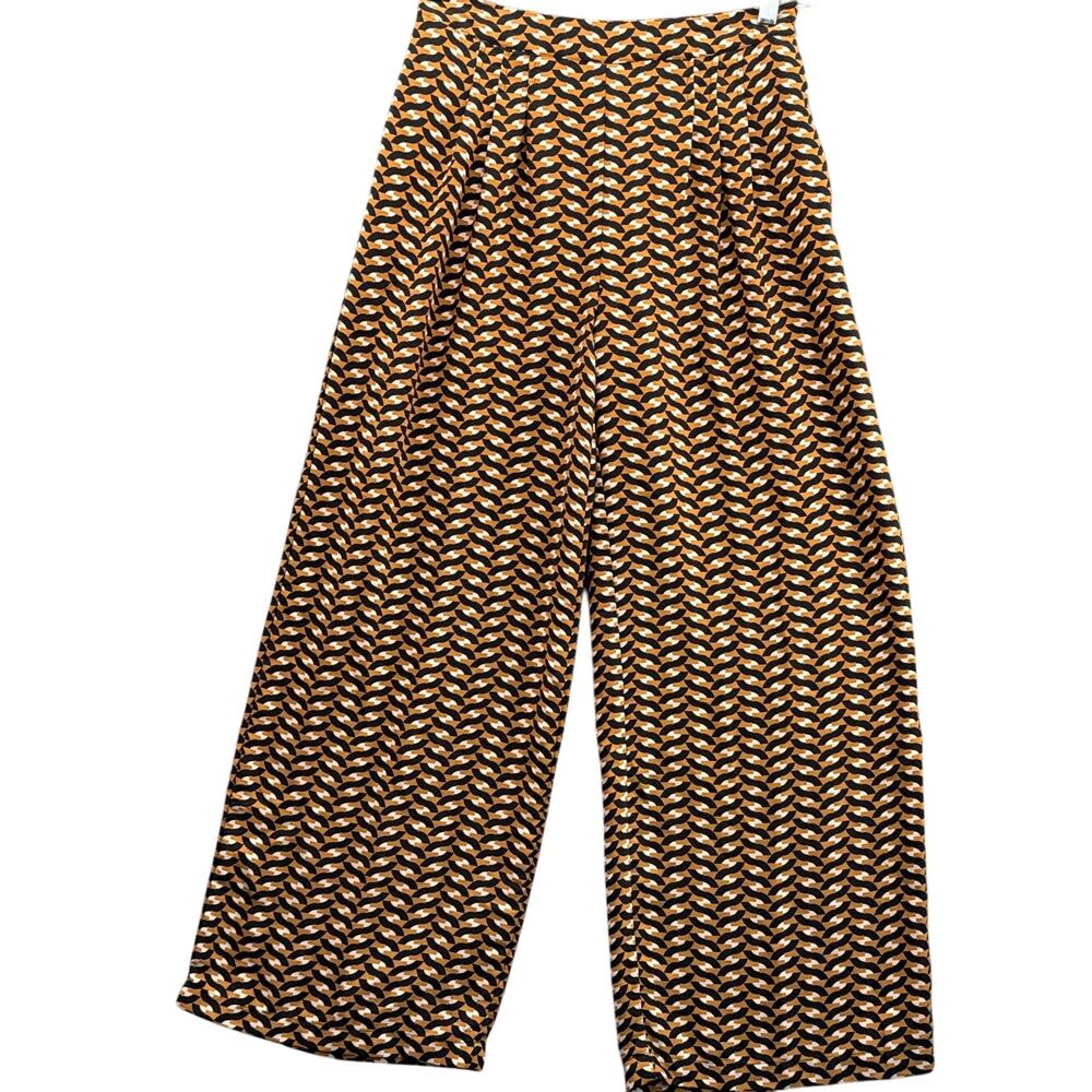 Who What Wear Black Geometric Print High Rise Pleated Wide Leg Pants Women 4